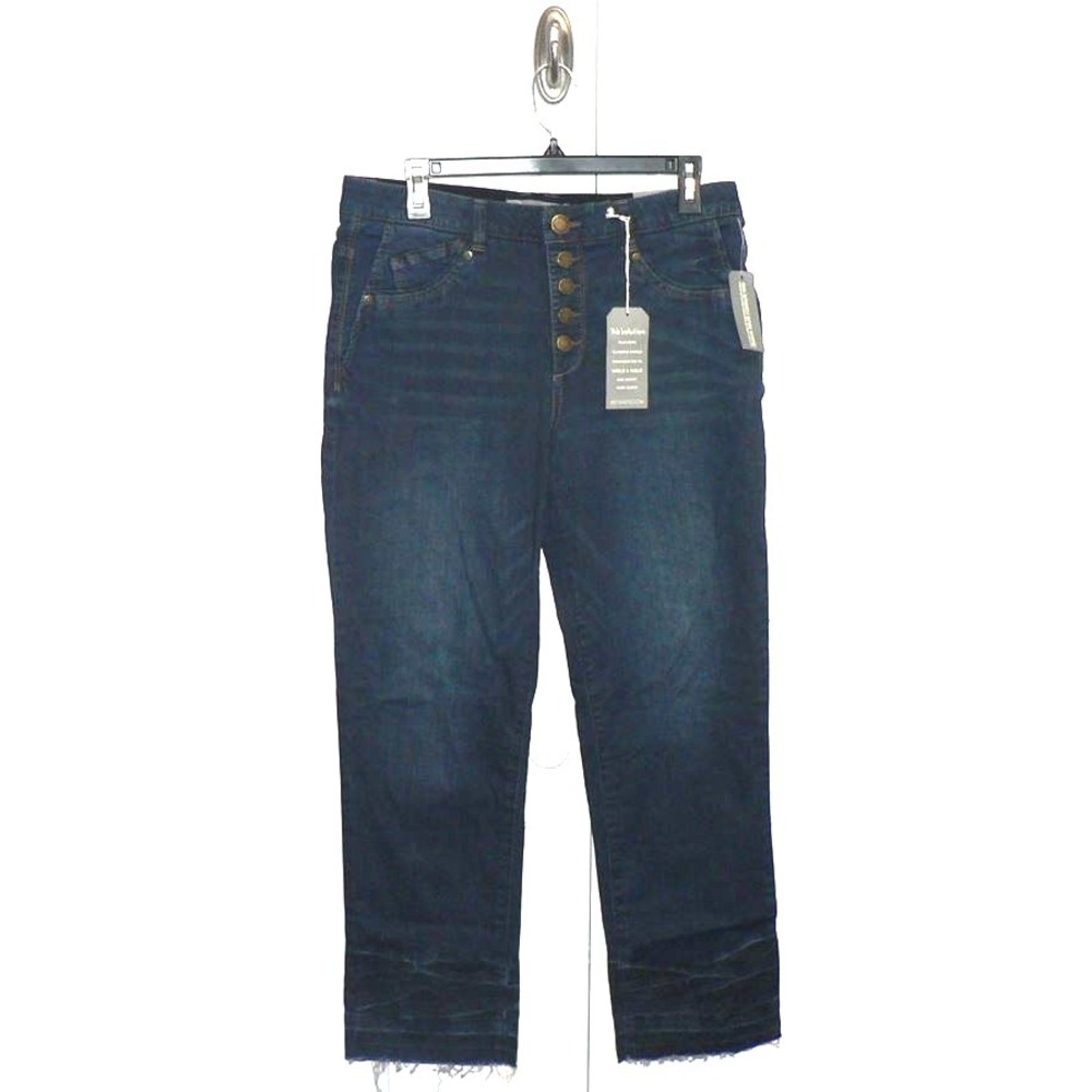 Wit & Wisdom 'Ab'Solution High Rise Button Fly Straight Leg Raw Hem Blue Jeans 8
